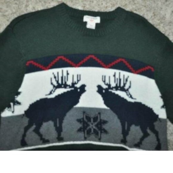 Mens Sweater Dockers Green Moose Small Crewneck Long Sleeve Winter Holiday - Picture 3 of 5